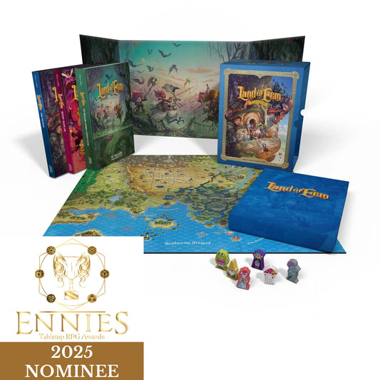 Land of Eem Deluxe Box Set - MINOR DAMAGE (3 RPG Books + Gameboard Map + GM Screen + Dice + Meeples + PDF)